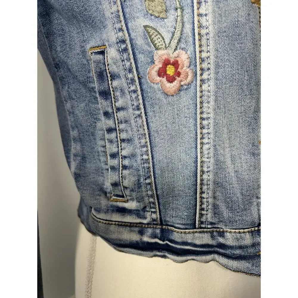 Thrashed Cottage core‎ JouJou Denim Embroidered Ladies S or girl jacket Sz 14 L